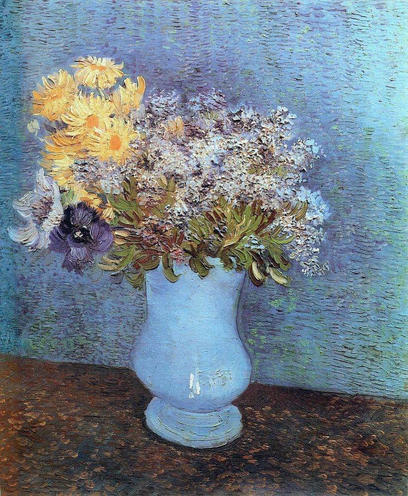 Vase with Flieder, Margerites und Anemones, 1887