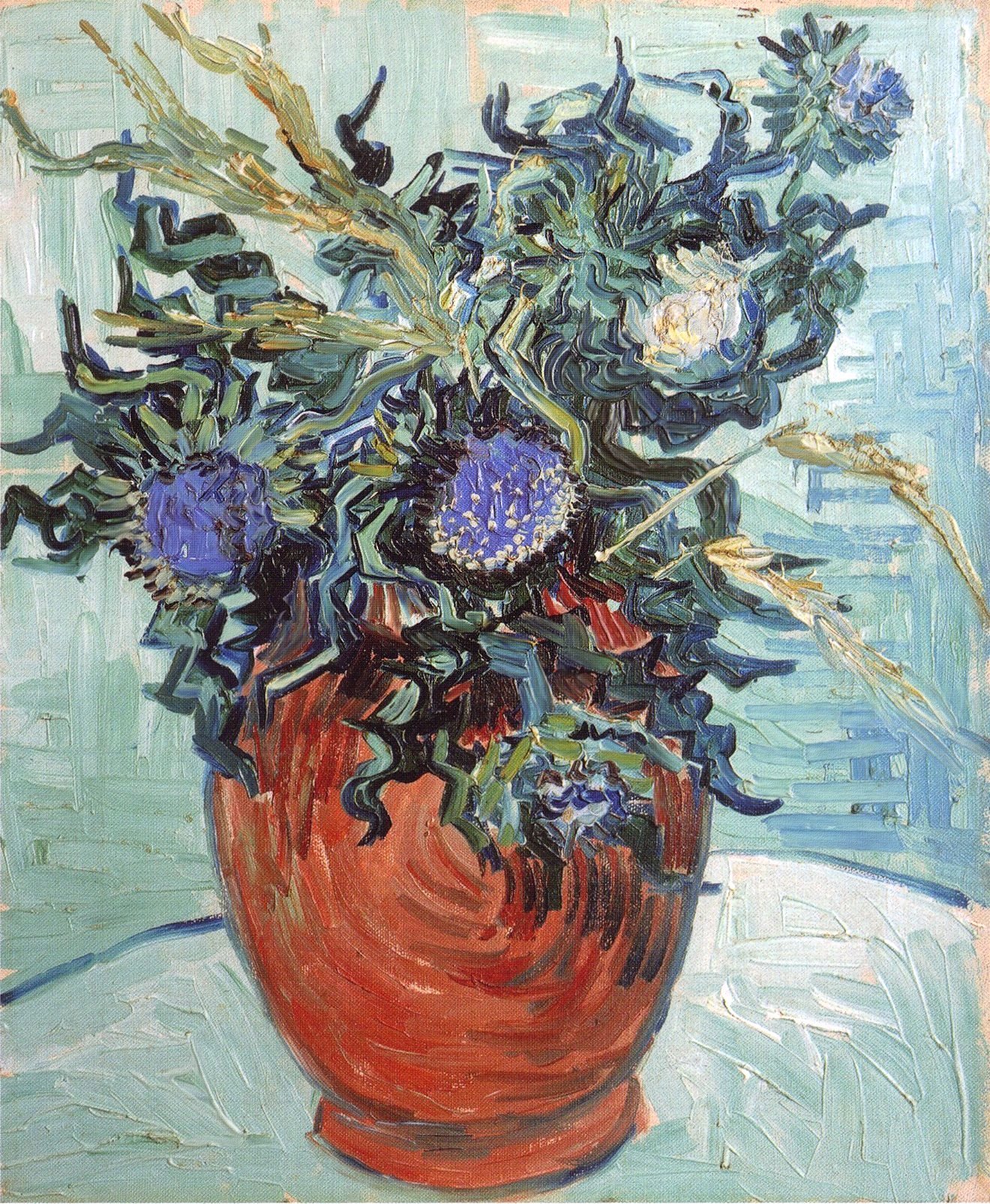 Oil Painting Vase with Flowers and Thistles, 1890