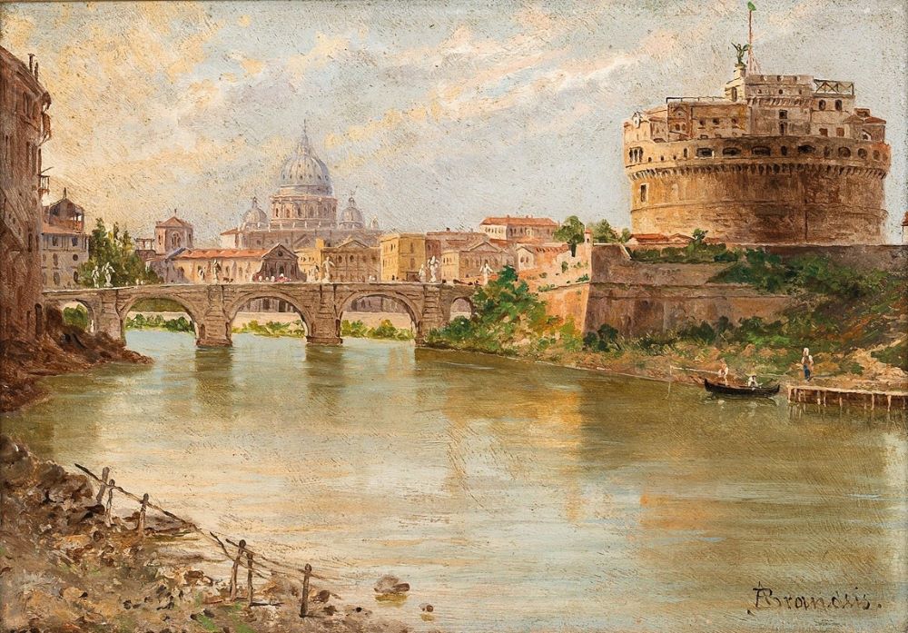 Rome, a View of Castel Sant’Angelo, with St Peter’s Basilica in the Distance
