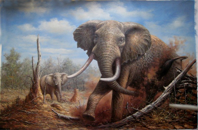  Realistic Elephant and Calf Painting