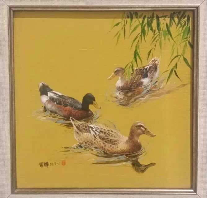 swimming ducks and willow