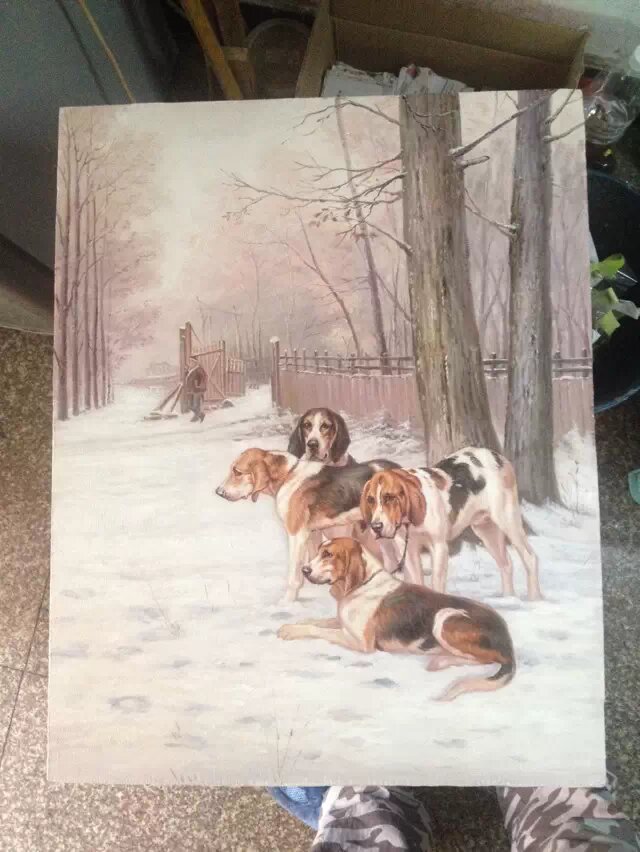 Realistic Foxhound Painting - Winter Hunting Scene Art