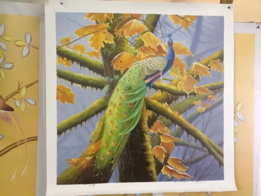 Realistic Peacock Painting - Autumn Elegance