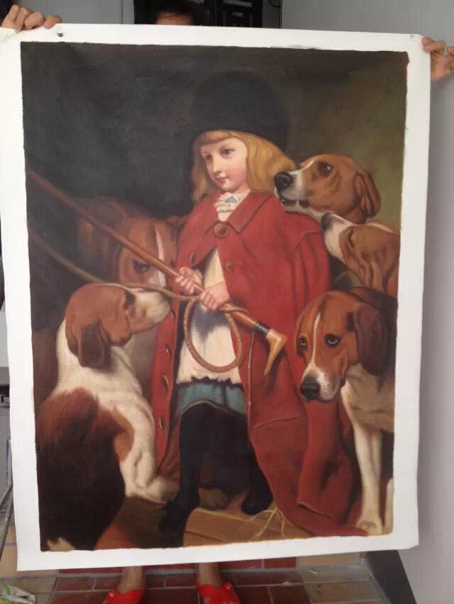 Hunting child and dogs