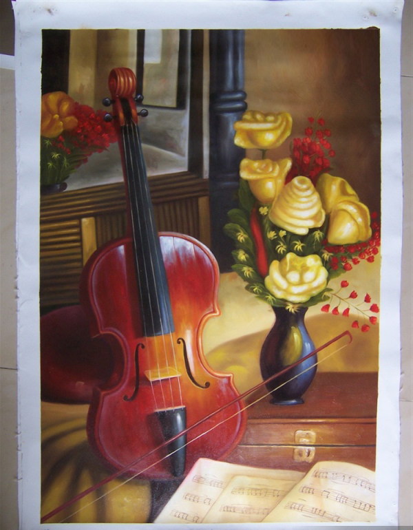 Violin & Flowers Art