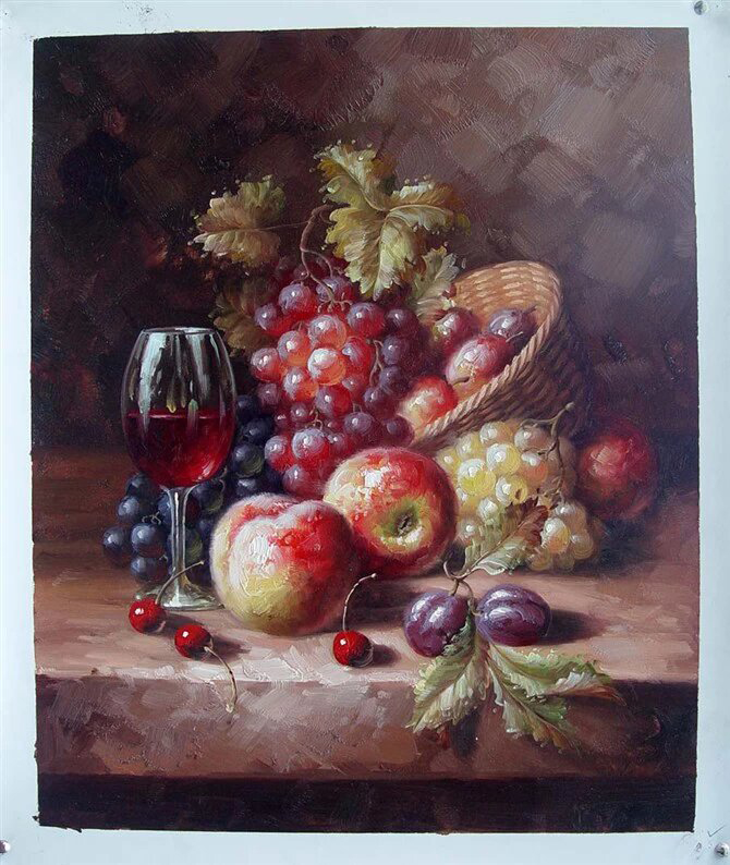 Realistic Fruit & Wine Still Life Painting - A Bounty of Delights