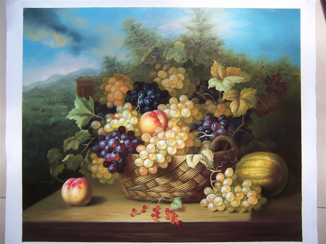 Realistic Fruit Basket Still Life Painting - Abundant Harvest Art