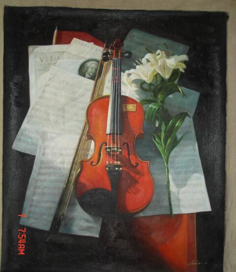 Violin, Lily & Sheet Music Art - 副本