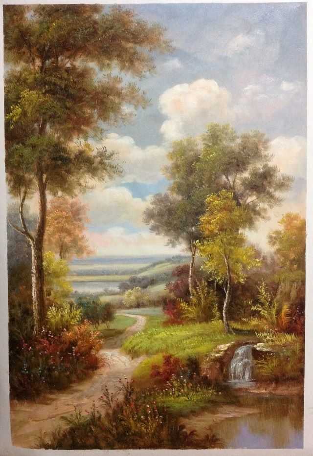 Serene Countryside with Waterfall