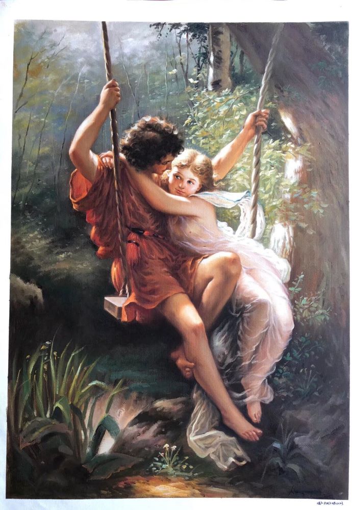  Romantic Classical Figure Oil Painting - Couple on Swing