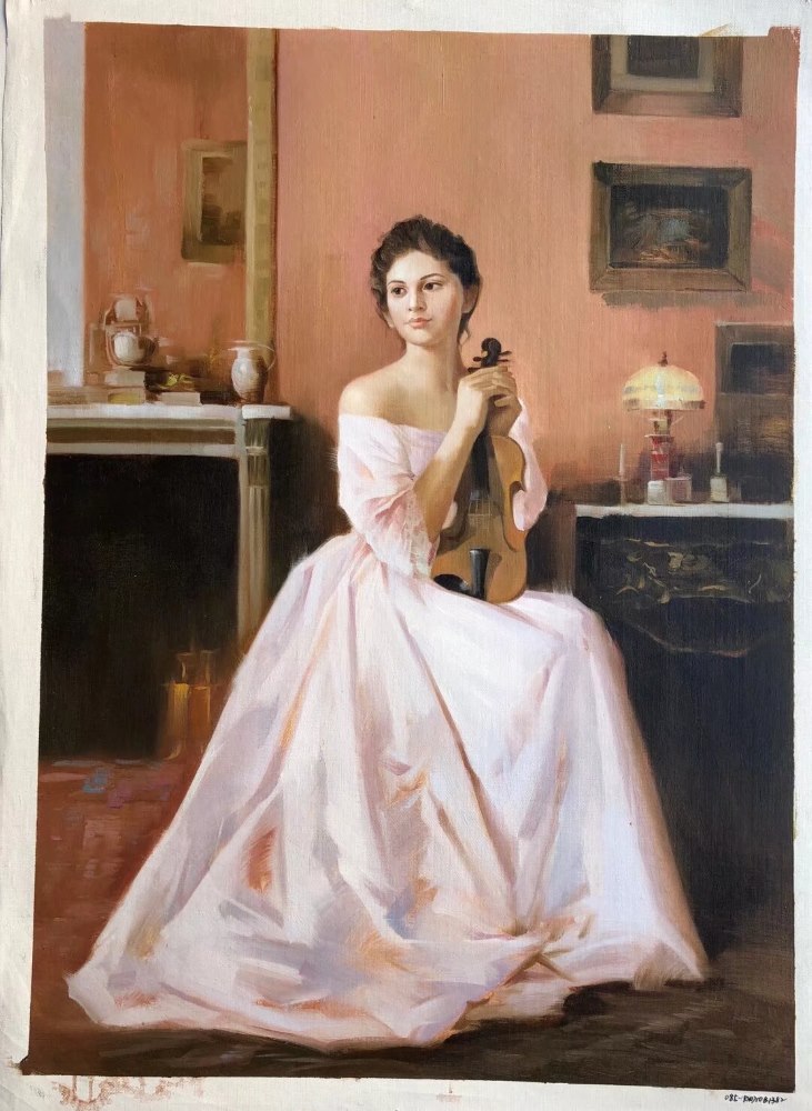 Realistic Figure Oil Painting - Woman with Violin