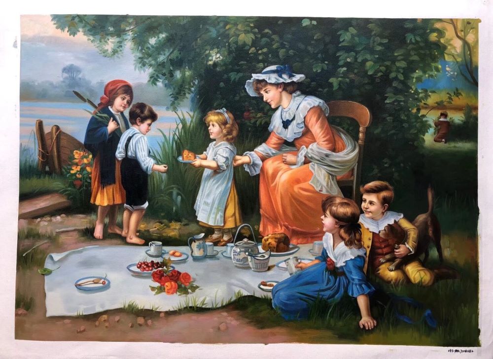 Realistic Figure Oil Painting - Pleasant Picnic Scene