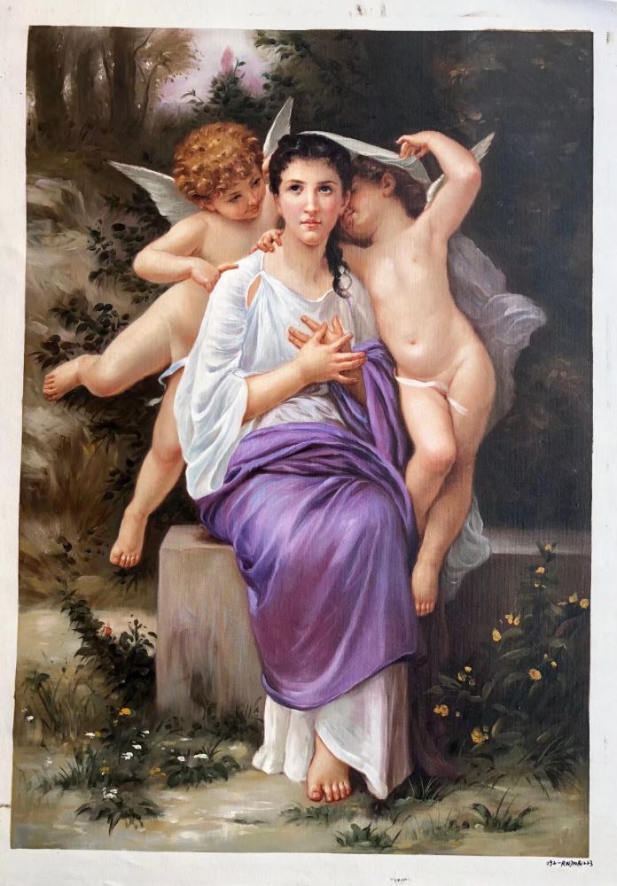 Classical Oil Painting of a Lady with Cherubs – Romantic Angelic Artwork
