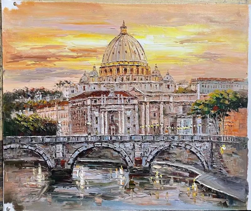 St. Peter’s Basilica Palette Knife Oil Painting – A Timeless Memory of Rome